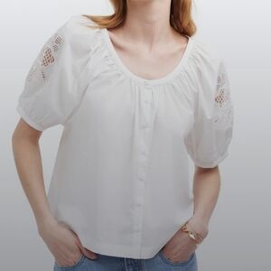 NWT Madewell Embroidered Puff-Sleeve A-Line Top Blouse Shirt Eyelet L  NQ512